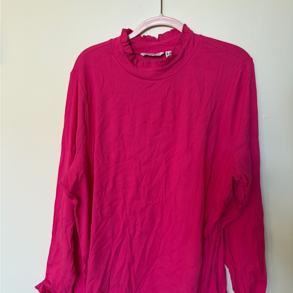 Women's Pink Ruffle Neck Top light weight